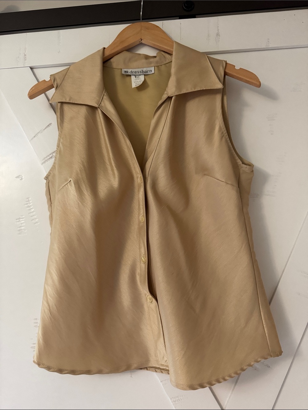 dressbarn Champagne Beige Sleeveless Button-Front Blouse